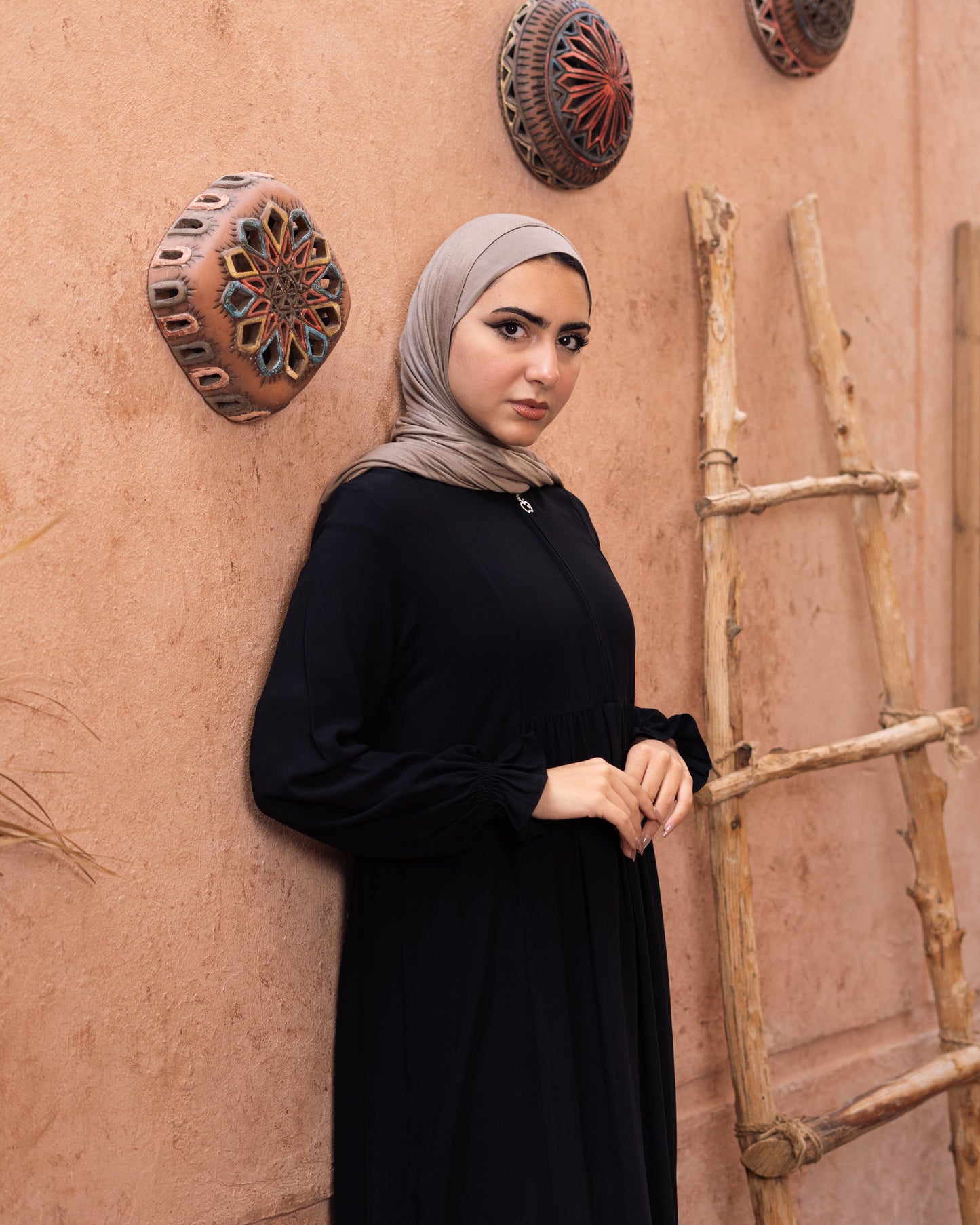 Plisse Black Abaya - C201