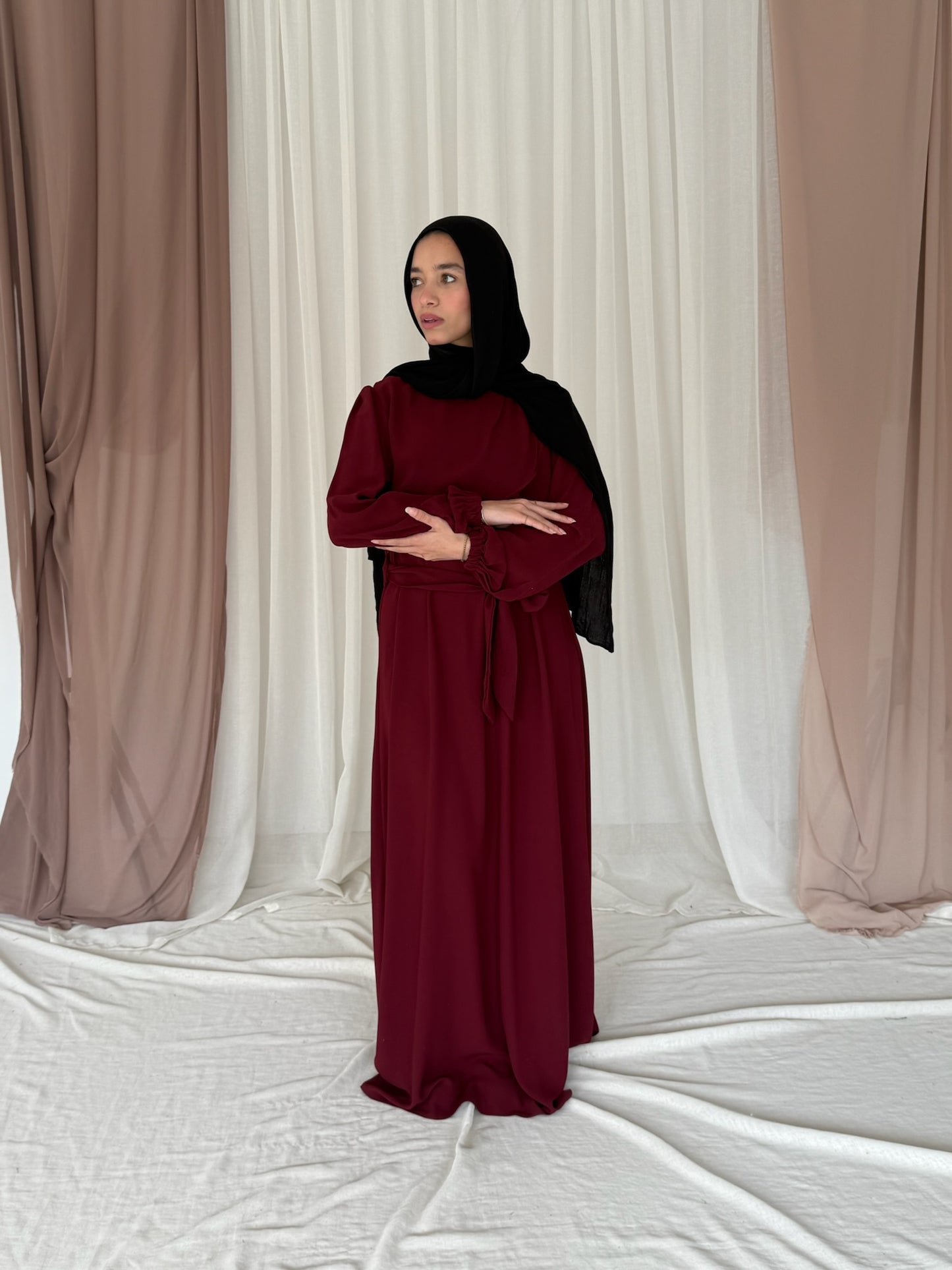 Butterfly abaya in burgundy