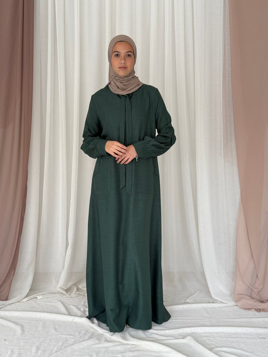 Linen abaya in green